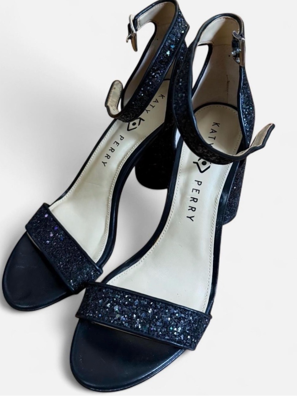 Katy Perry Collections Glitter Ankle-Strap Heels in Black